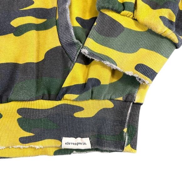 Eleven Paris Men's Acid Green Camo Distressed Hoodie Sweatshirt Size L $170 - Picture 8 of 12
